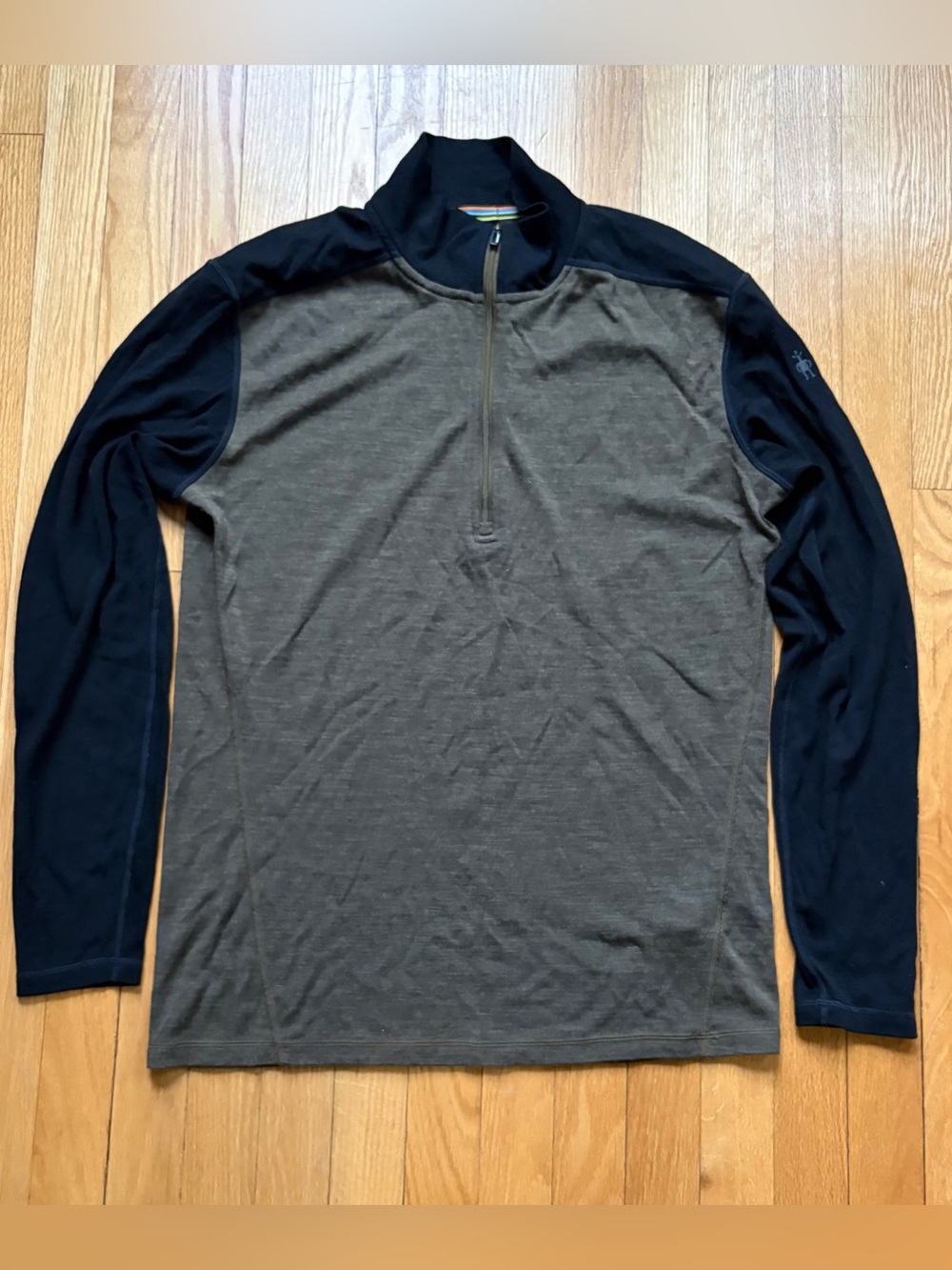 Smartwool Men’s 1/4 Zip All-Season Merino Wool Base Layer Large Brown Black